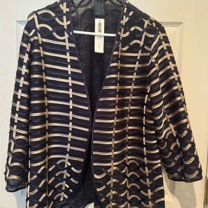 Chic Blue and Beige Patterned Soutache Jacket (NWT) size L (Chico's size 2)